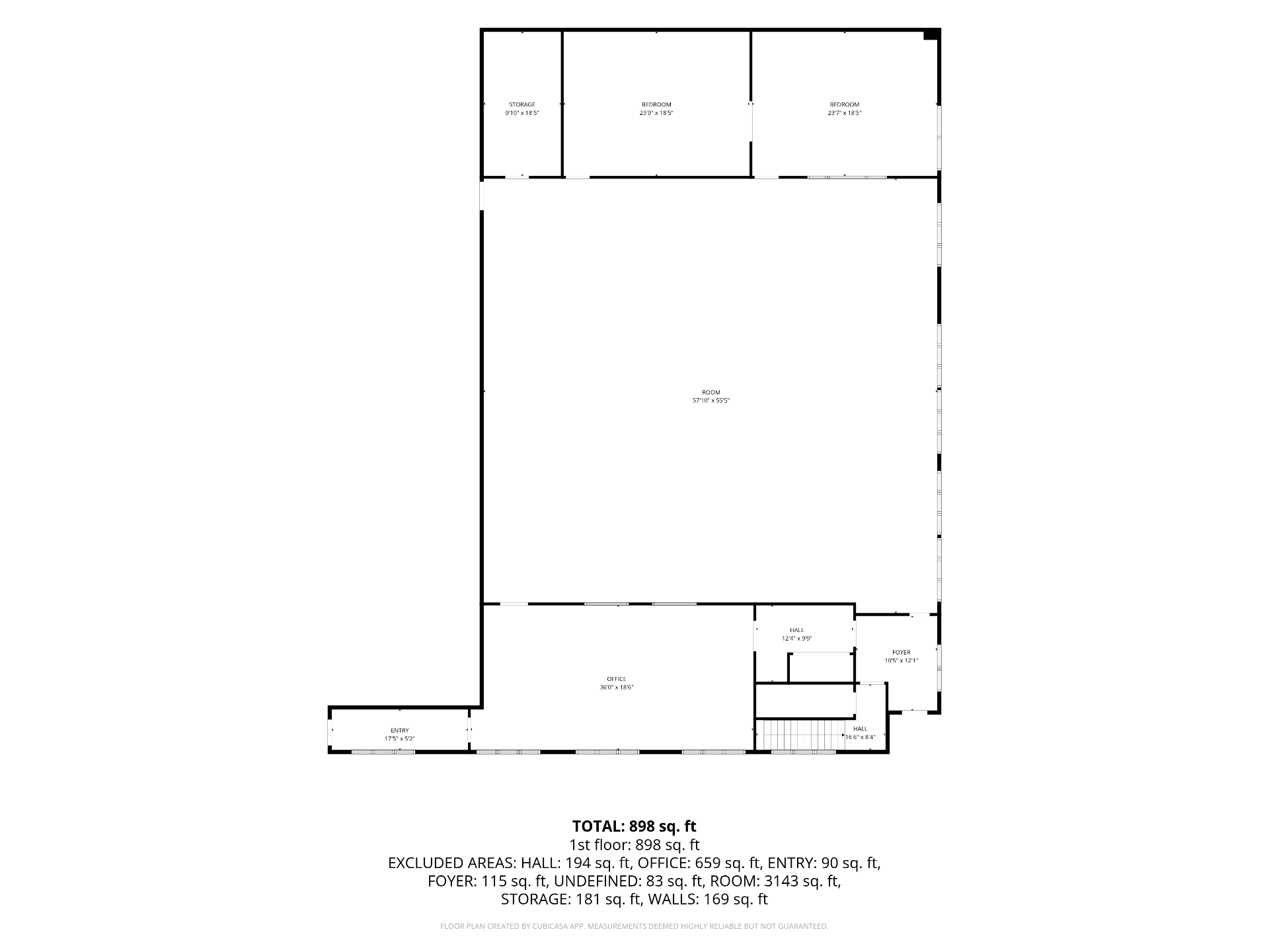 Floor plan — 821 International Blvd, Anchor building — 898 sf ground floor + upper flex